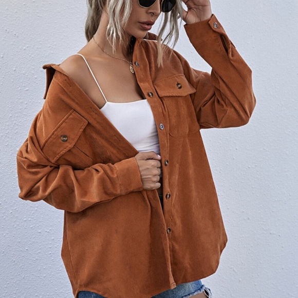 Rust brown oversized button down pocket shacket - Picture 13 of 13